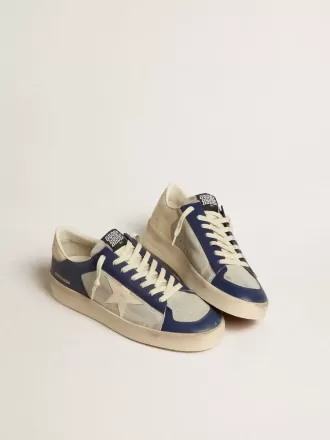 Stardan voor heren in grijs en blauw leer met crèmekleurige ster en hielstuk