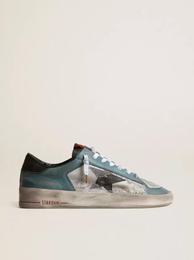 Stardan voor heren met bovenwerk van distressed mesh en petrolkleurige details