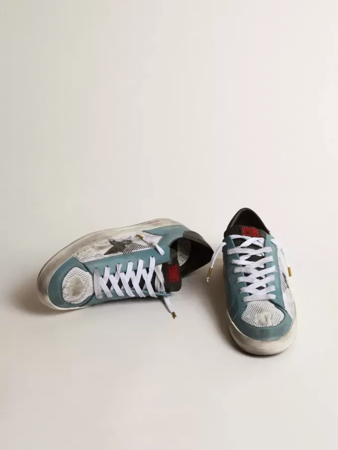 Stardan voor heren met bovenwerk van distressed mesh en petrolkleurige details