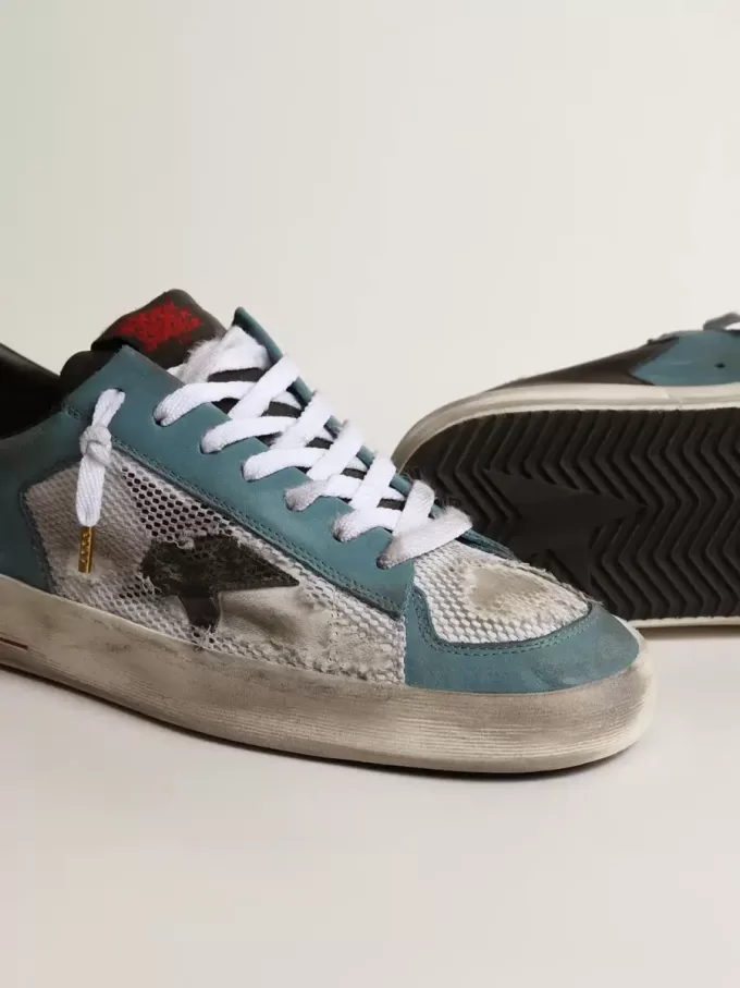 Stardan voor heren met bovenwerk van distressed mesh en petrolkleurige details