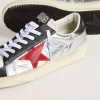 Stardan voor heren van gelamineerd zilverkleurig nylon met bordeauxrode suède ster