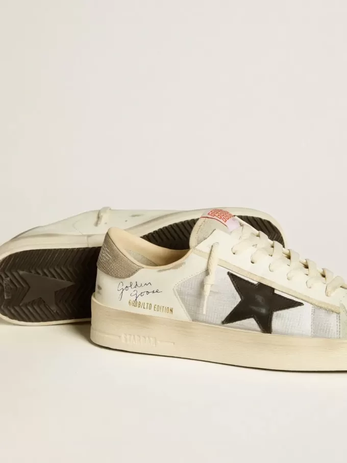 Stardan voor heren van leer en nylon met zwarte leren ster en nubuck hielstuk