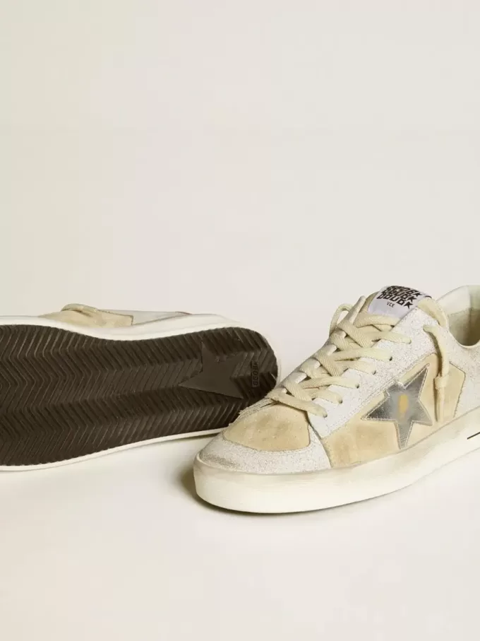 Stardan voor heren van nubuck en gekraakt leer met zilverkleurige metalen leren ster