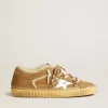 Super-Star in beige suède en schapenvacht met metallic leren ster