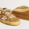 Super-Star in beige suède en schapenvacht met metallic leren ster