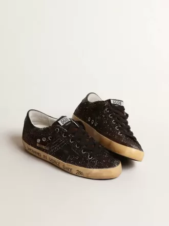 Super-Star in bruine glitter met zwarte leren ster en hielbandje