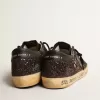 Super-Star in bruine glitter met zwarte leren ster en hielbandje