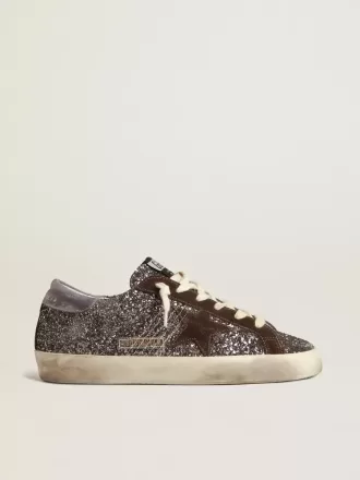 Super-Star in glitter met een bruine ster en lila hielbandje