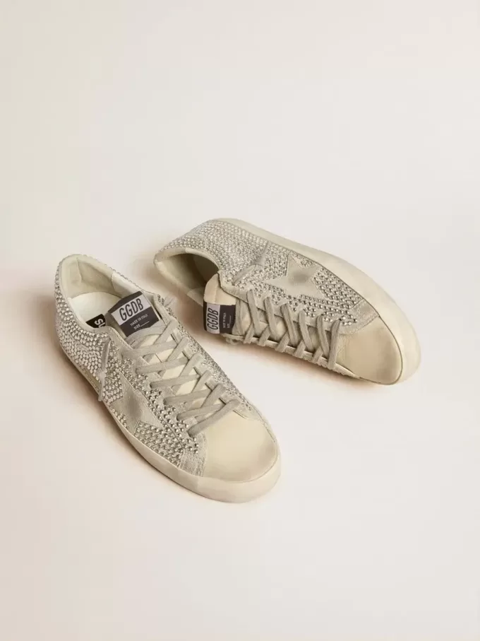 Super-Star in nubuck met Swarovski-kristallen en ijsgrijze suède ster