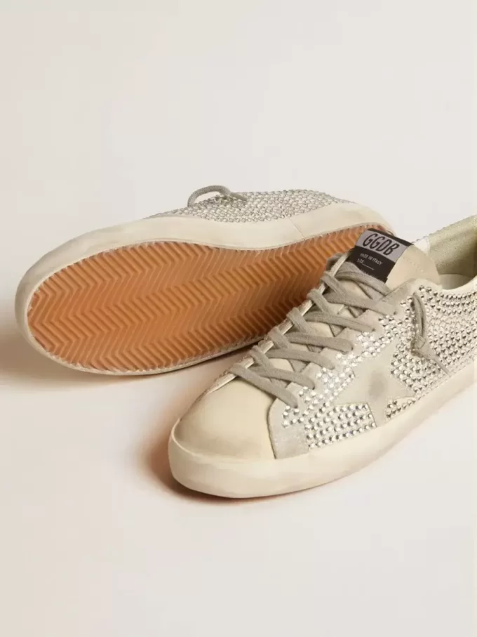 Super-Star in nubuck met Swarovski-kristallen en ijsgrijze suède ster