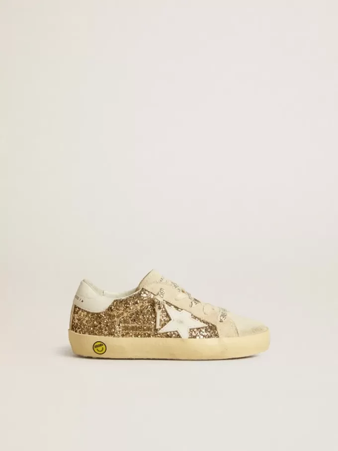 Super-Star Junior in goudglitter met witte leren ster en hielstuk