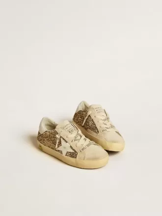 Super-Star Junior in goudglitter met witte leren ster en hielstuk
