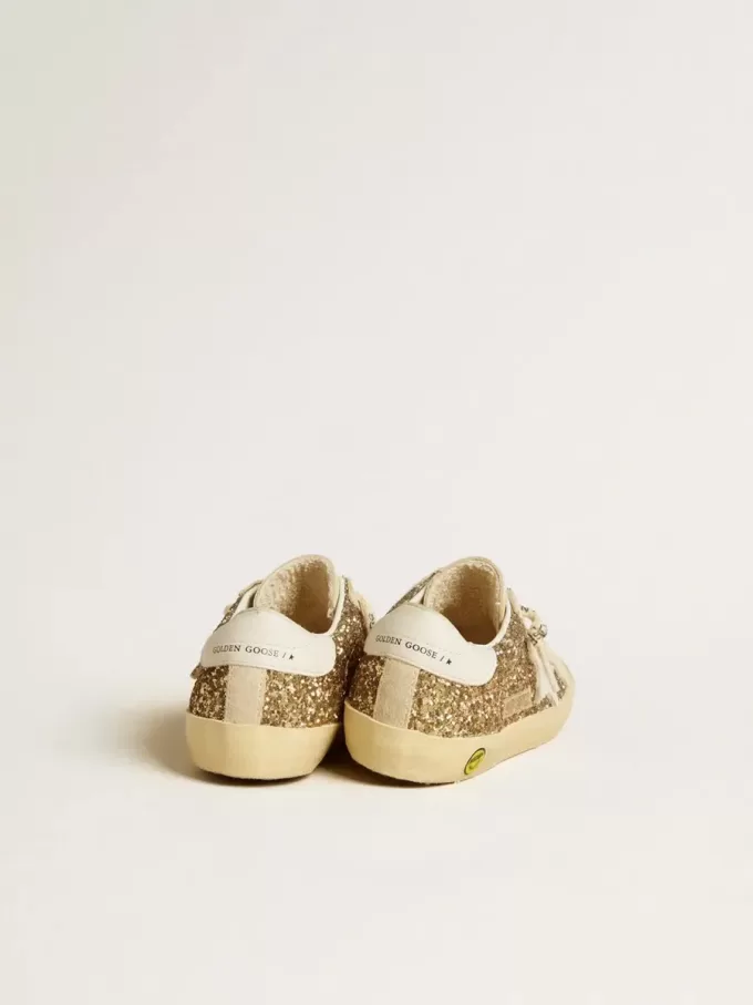 Super-Star Junior in goudglitter met witte leren ster en hielstuk