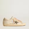 Super-Star LTD in leer met beige suède ster met Swarovski-studs