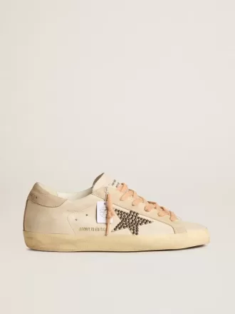 Super-Star LTD in leer met beige suède ster met Swarovski-studs