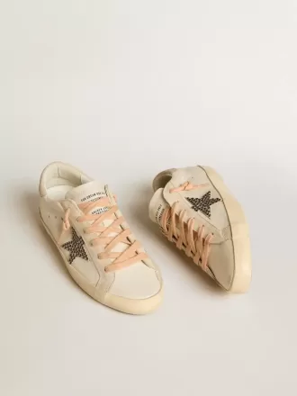 Super-Star LTD in leer met beige suède ster met Swarovski-studs