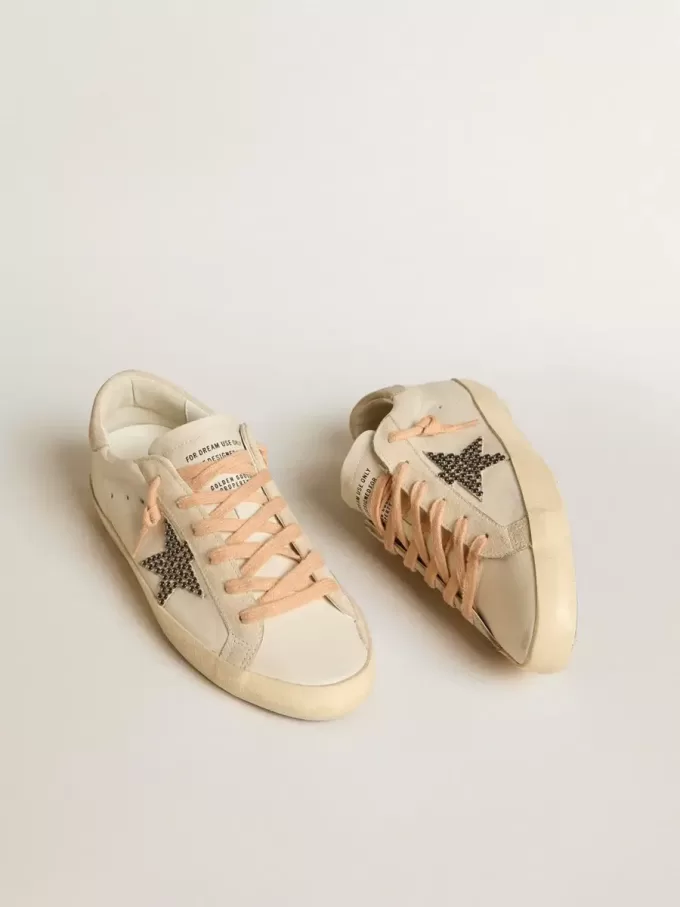 Super-Star LTD in leer met beige suède ster met Swarovski-studs