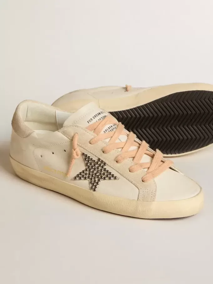 Super-Star LTD in leer met beige suède ster met Swarovski-studs