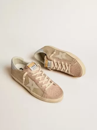Super-Star LTD in wit gaas en roze nubuck met Swarovski-kristallen op de hiel