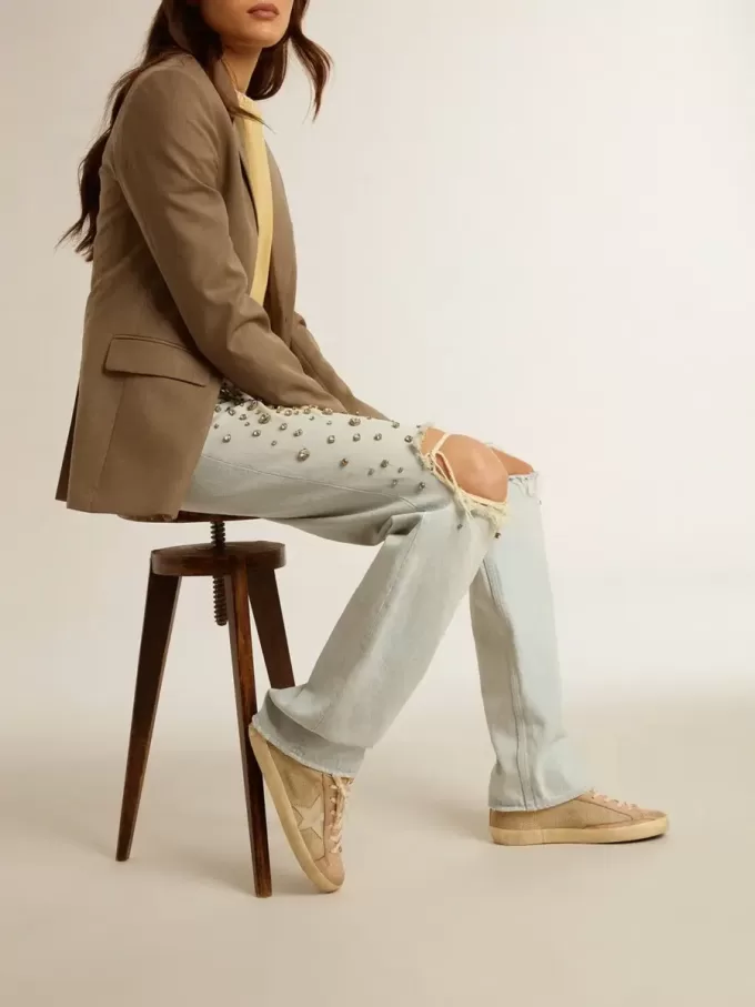 Super-Star LTD in wit gaas en roze nubuck met Swarovski-kristallen op de hiel