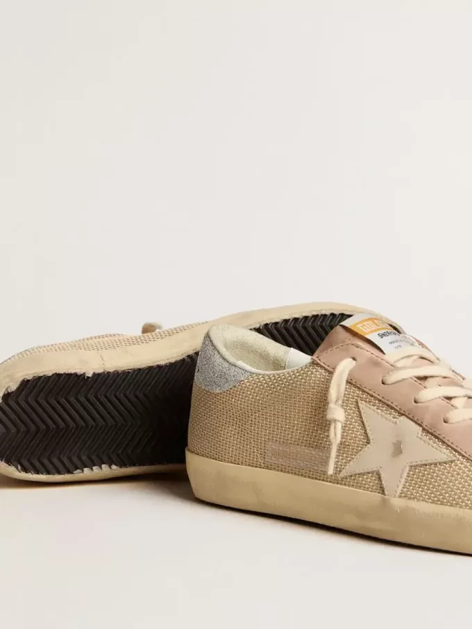 Super-Star LTD in wit gaas en roze nubuck met Swarovski-kristallen op de hiel