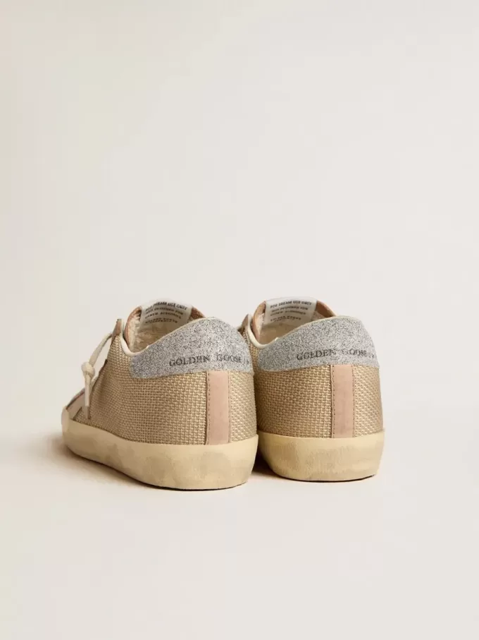 Super-Star LTD in wit gaas en roze nubuck met Swarovski-kristallen op de hiel
