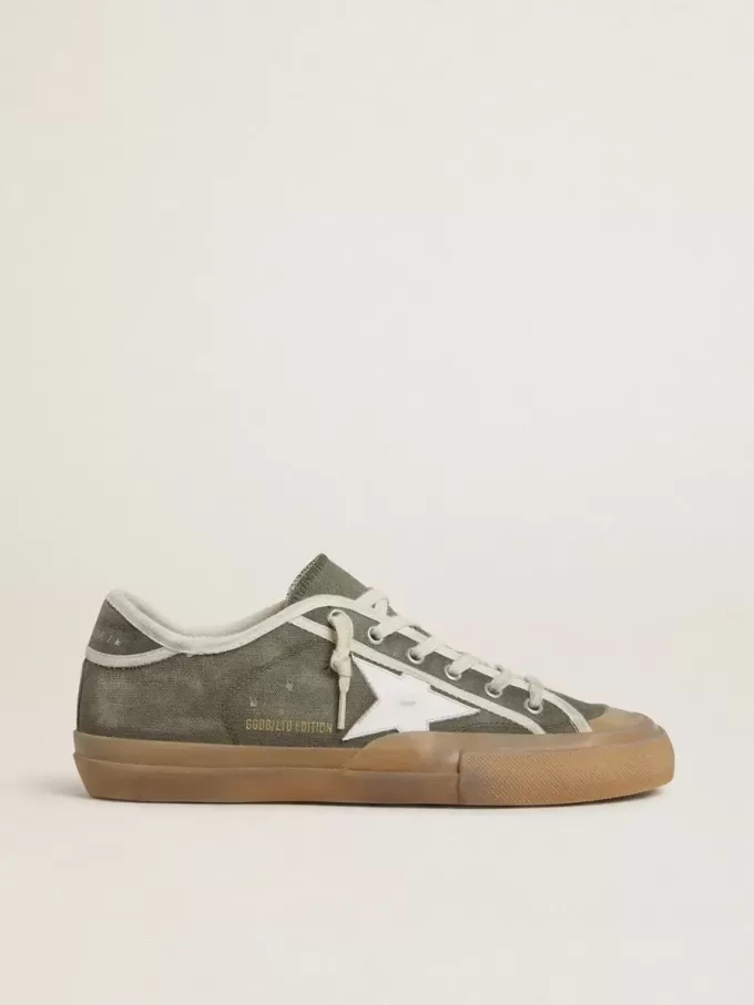 Super-Star LTD voor dames in groen canvas met witte leren ster
