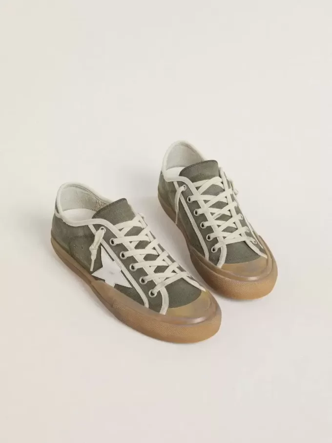 Super-Star LTD voor dames in groen canvas met witte leren ster