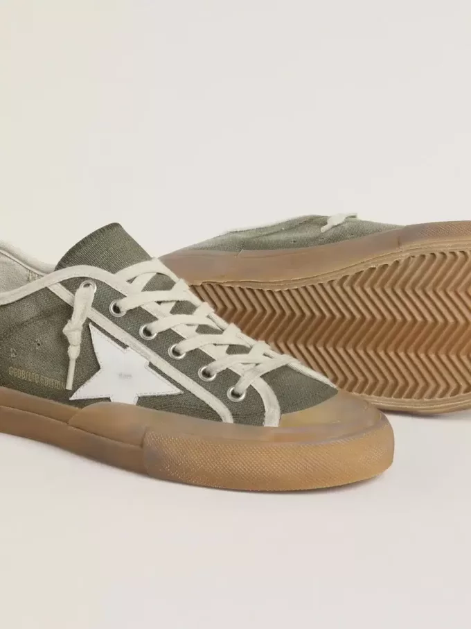 Super-Star LTD voor dames in groen canvas met witte leren ster
