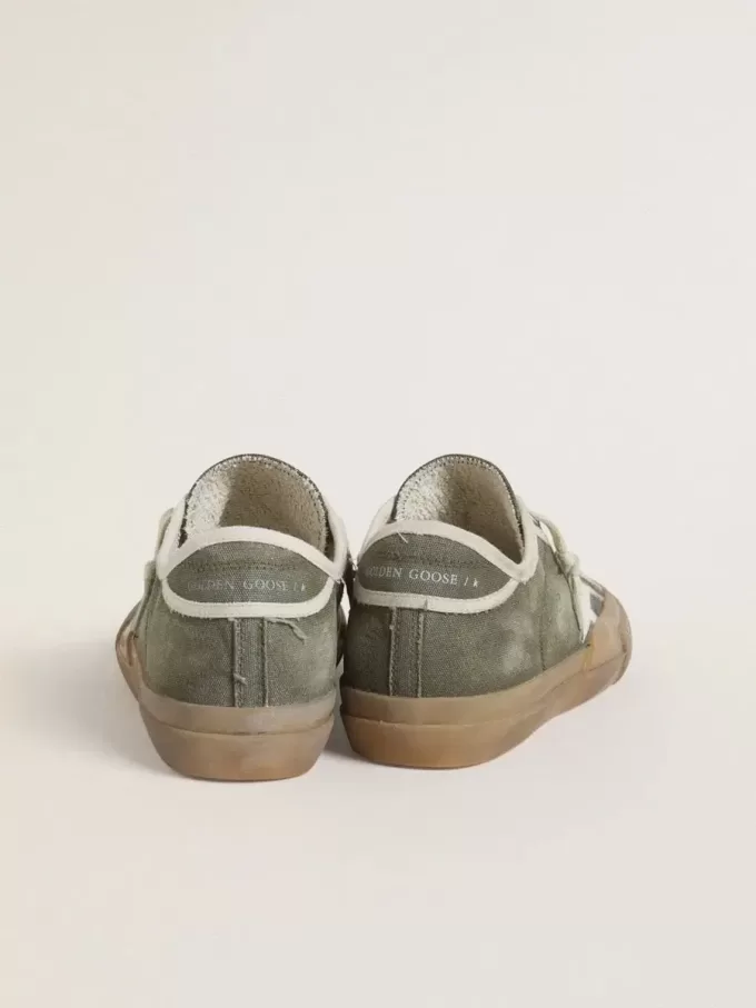 Super-Star LTD voor dames in groen canvas met witte leren ster