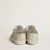 Super-Star LTD voor dames in ivoorkleurig nappaleer met platina glitterster en hielbandje.