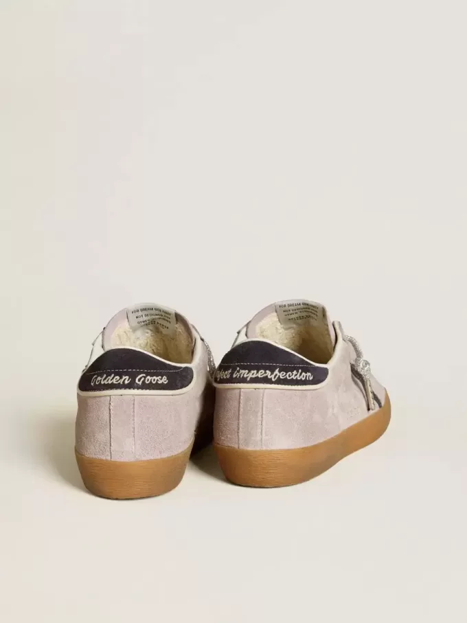 Super-Star LTD voor dames in lila suède met middernachtblauwe suède ster en hielband.