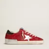 Super-Star LTD voor dames in rood nubuck met leren ster en glitter hielstuk