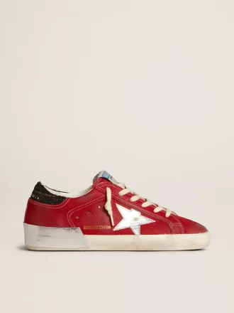 Super-Star LTD voor dames in rood nubuck met leren ster en glitter hielstuk