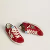 Super-Star LTD voor dames in rood nubuck met leren ster en glitter hielstuk
