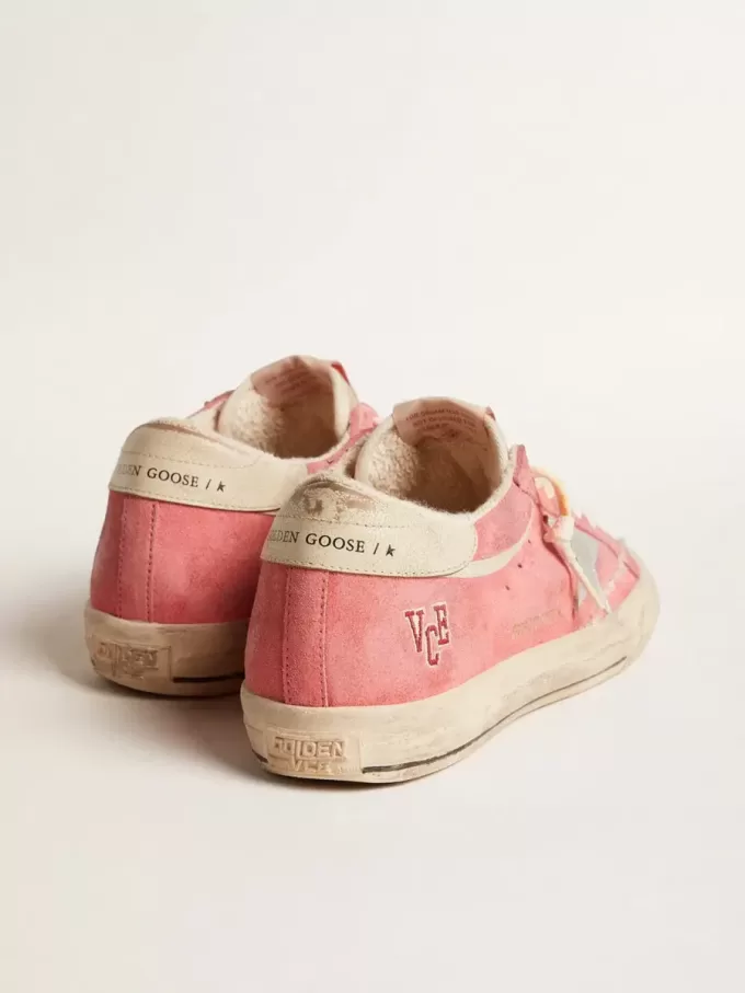 Super-Star LTD voor dames in rood suède met zilveren ster en leren hielstuk