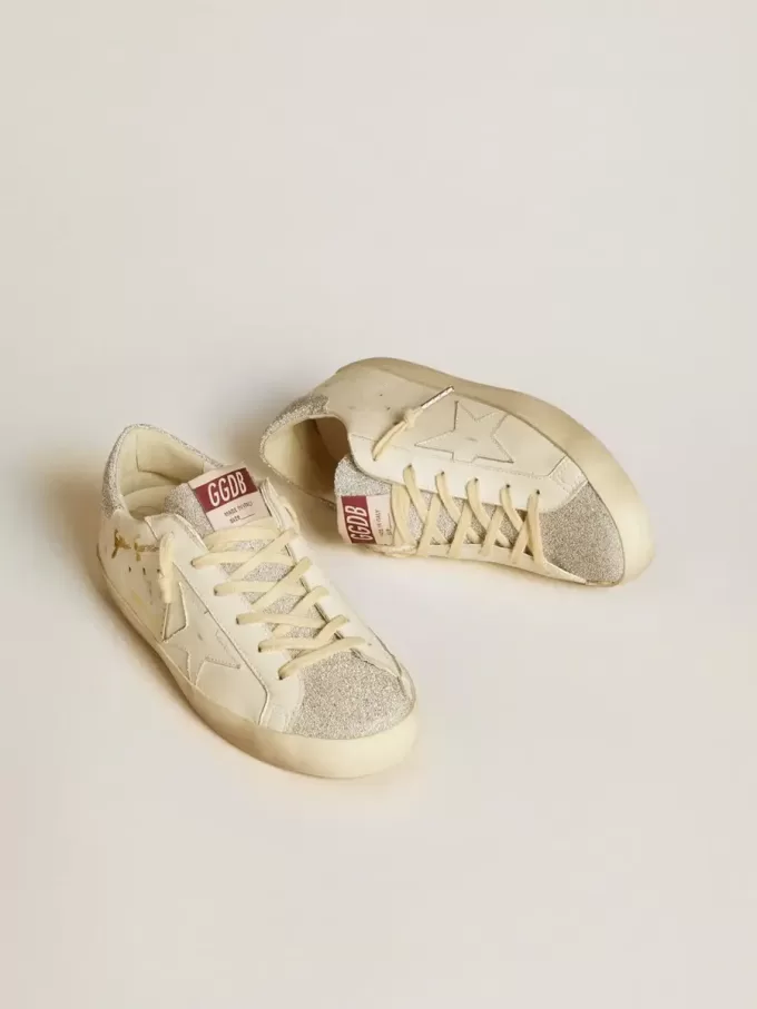 Super-Star LTD voor dames in wit leer met Swarovski-microkristallen inzetstukken