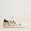 Super-Star LTD voor dames in wit ponyleer met bruine glitter en witte suède ster