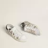 Super-Star LTD voor dames in wit ponyleer met bruine glitter en witte suède ster