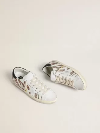 Super-Star LTD voor dames in wit ponyleer met bruine glitter en witte suède ster