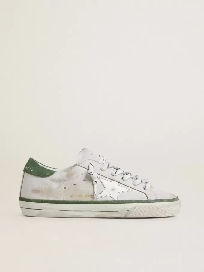 Super-Star LTD voor dames met witte leren ster en groene suède hiellip