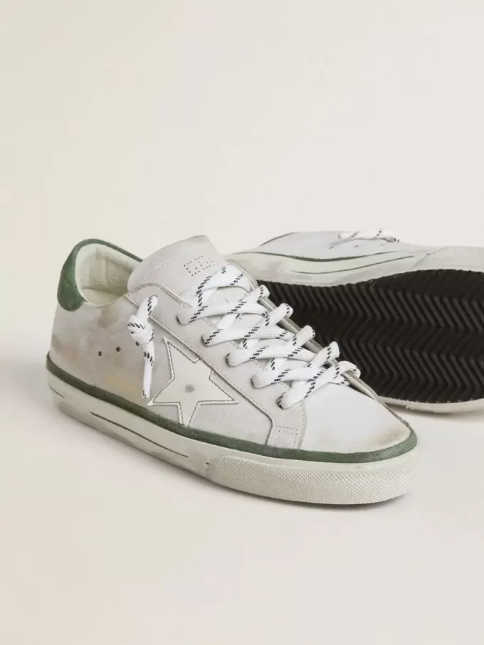 Super-Star LTD voor dames met witte leren ster en groene suède hiellip