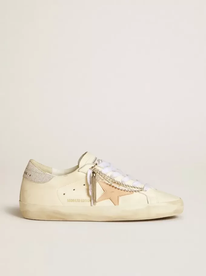 Super-Star LTD voor dames van nappaleer met nude leren ster en glitter hiellip