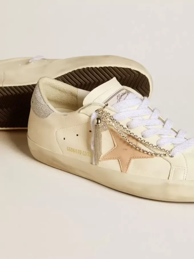 Super-Star LTD voor dames van nappaleer met nude leren ster en glitter hiellip