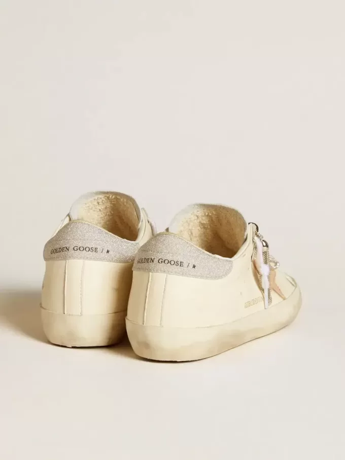Super-Star LTD voor dames van nappaleer met nude leren ster en glitter hiellip