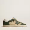 Super-Star LTD voor heren in crèmekleurig mesh en groen nappa met nappa ster
