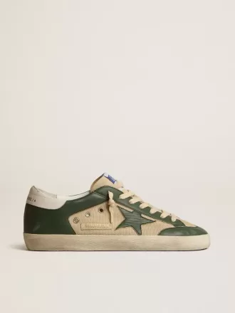 Super-Star LTD voor heren in crèmekleurig mesh en groen nappa met nappa ster