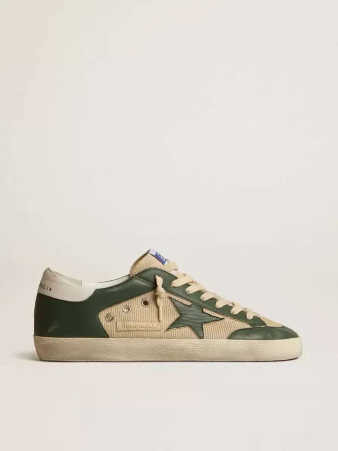 Super-Star LTD voor heren in crèmekleurig mesh en groen nappa met nappa ster