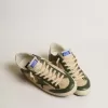 Super-Star LTD voor heren in crèmekleurig mesh en groen nappa met nappa ster