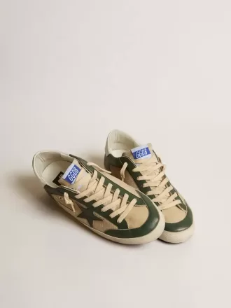 Super-Star LTD voor heren in crèmekleurig mesh en groen nappa met nappa ster